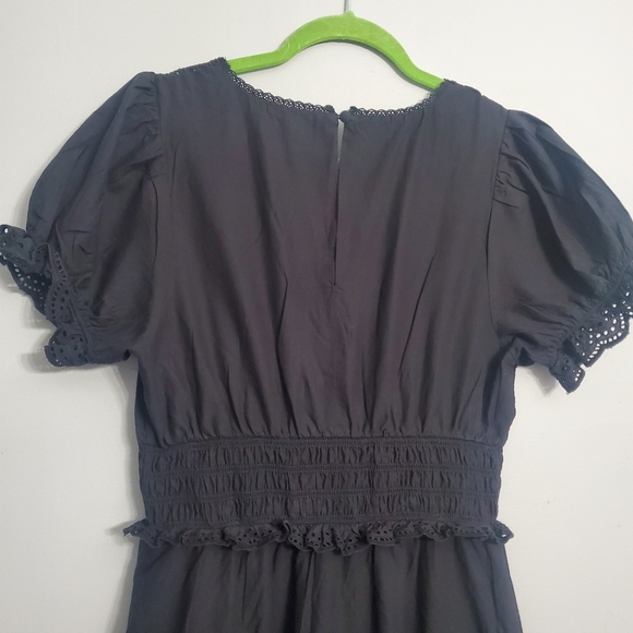 American Eagle Eyelet Tiered Smocked Lined Midi Dress Black Cottagecore NWOT M - Picture 9 of 16
